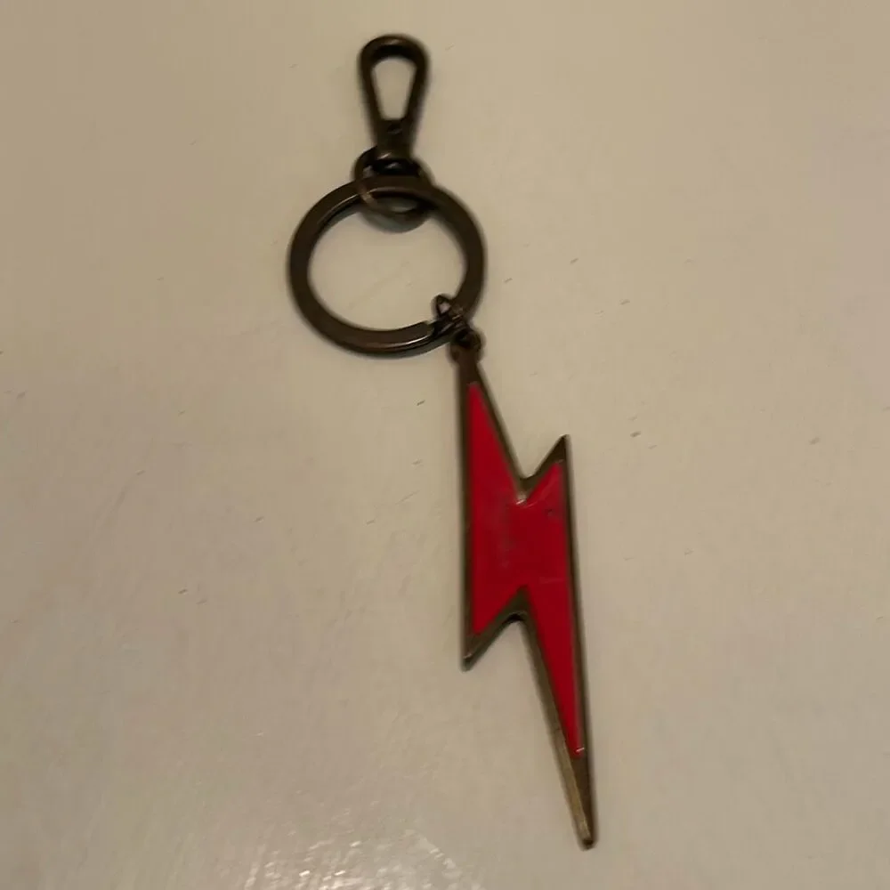 Zimmermann Red Lightning Bolt Keychain Bag Charm Bronze Tone Whimsical